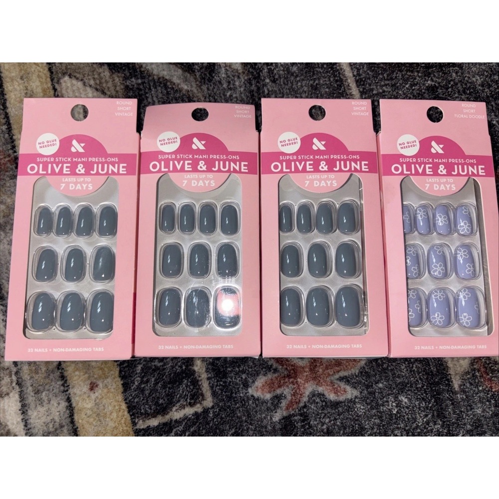 Olive & June Press on Nails LOT of 4 - Medium Oval  3 Gunmetal Blue Gray 1 Other